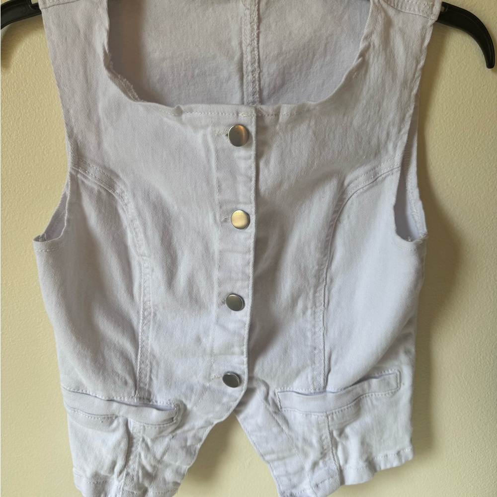 White Button-Front Denim Vest